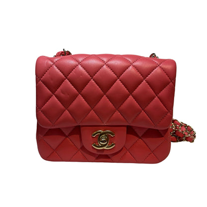 Used CHANEL Lambskin Leather Classic Flap Mini Shoulder Bag Pink GHW