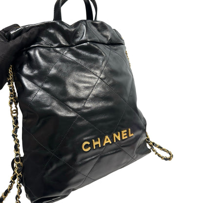 Used CHANEL Quilted Calfskin 22 Backpack Backpack Black Gold
