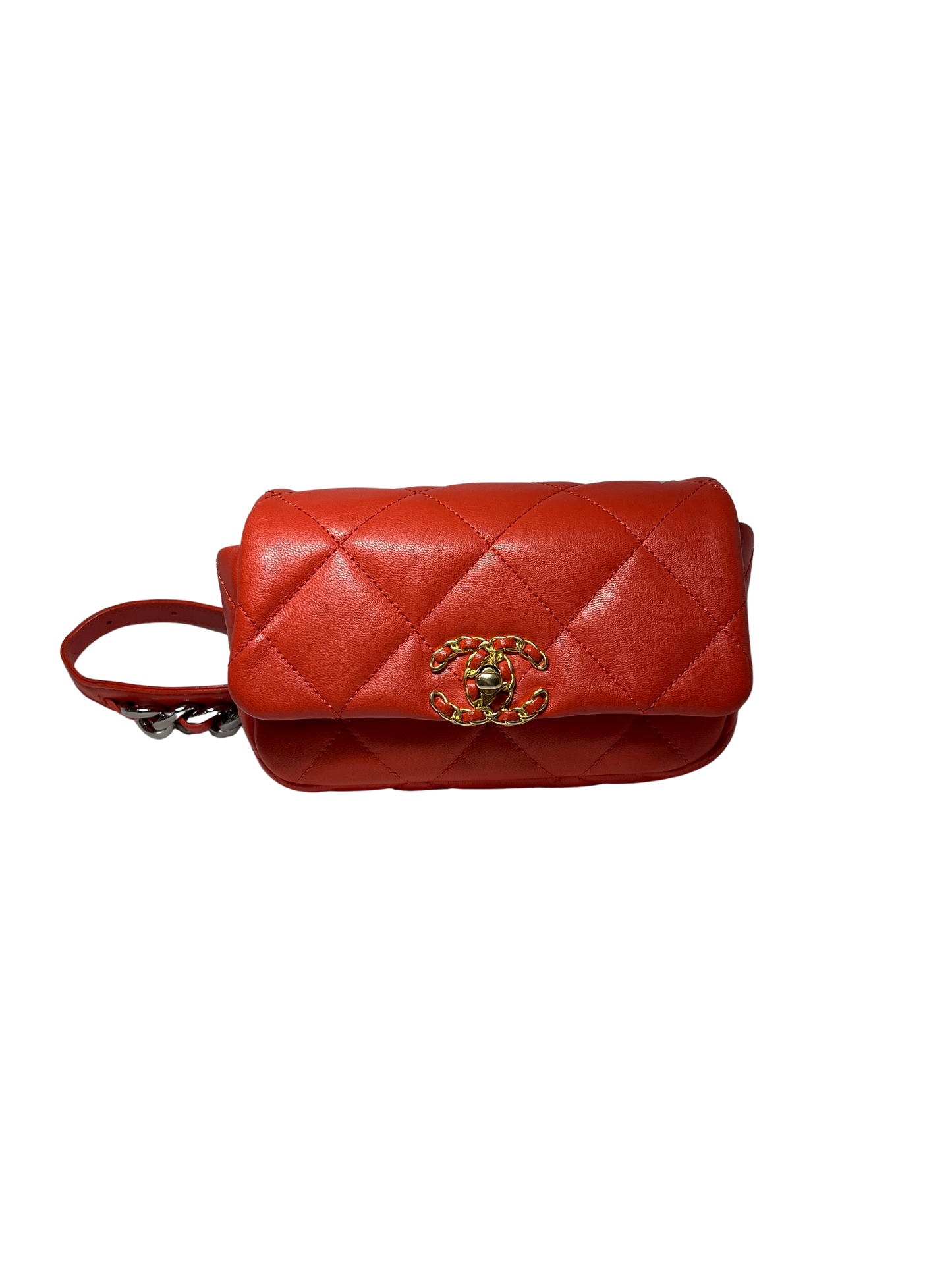 Used Chanel Lambskin Leather 19 Belt Shoulder Bag GHW Red