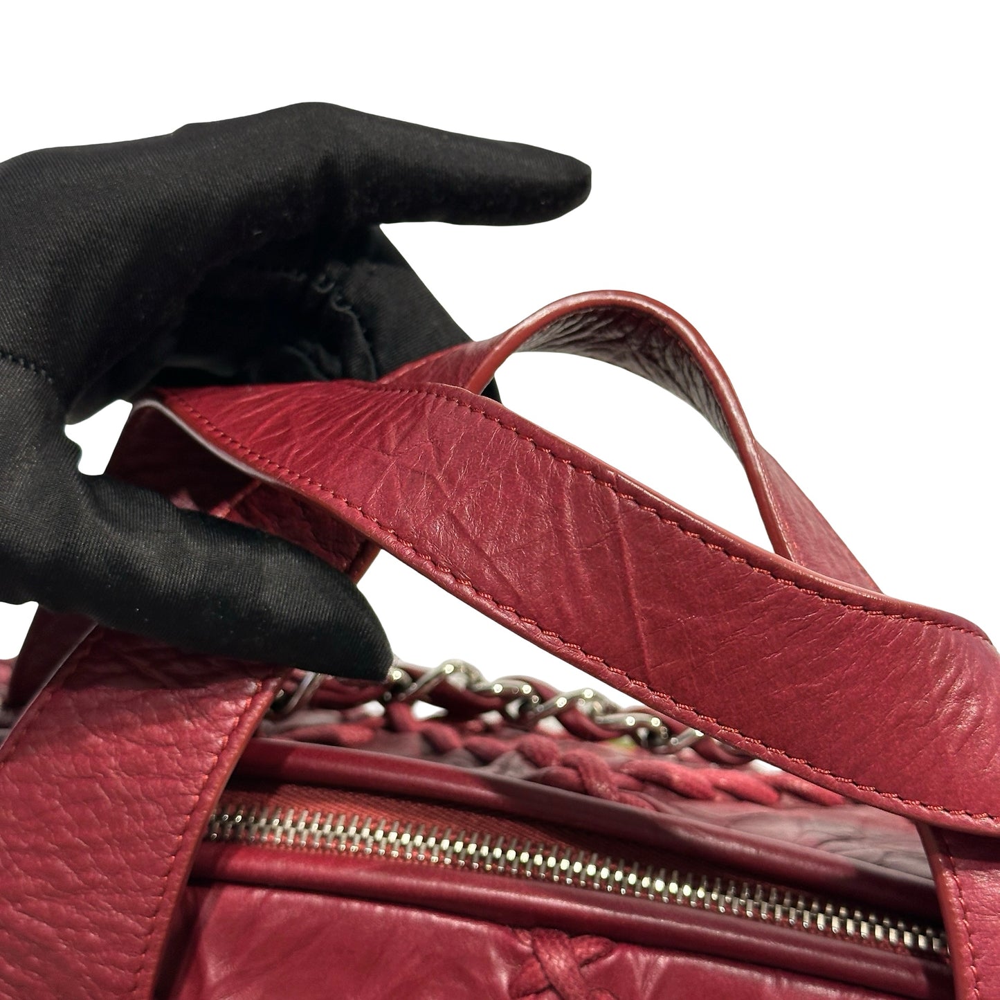 Used CHANEL Leather Quilted Tote Bag Handbag Burgundy