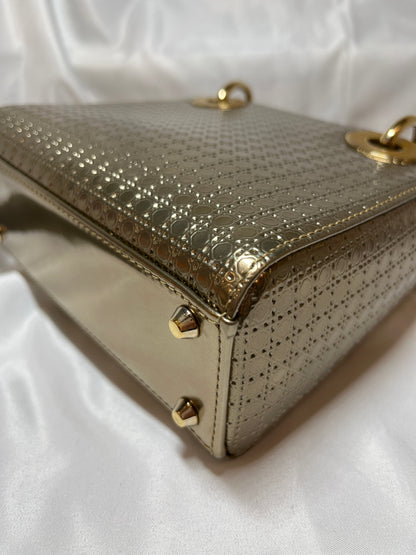 Used Dior Lady Dior Tote Bag Gold GHW