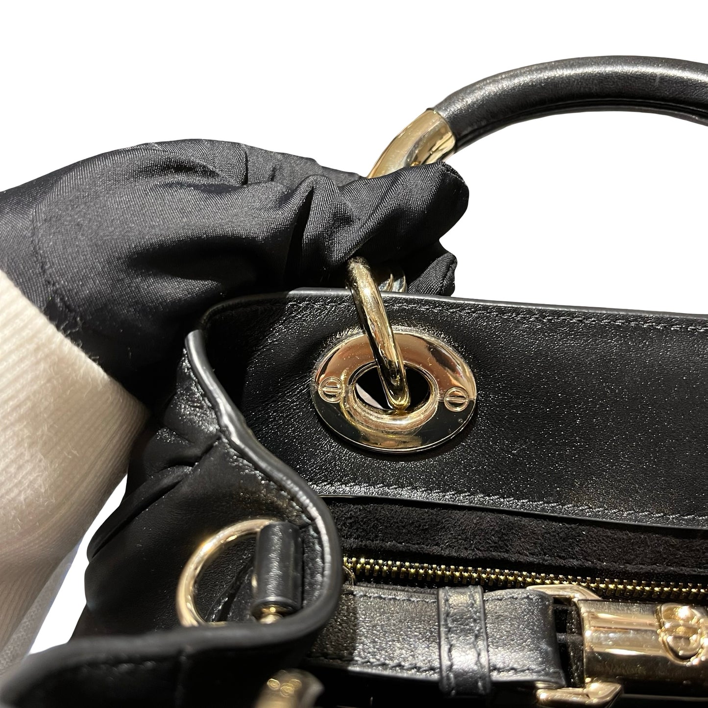 Used Dior Lambskin Leather Lady Dior Tote Bag Black GHW