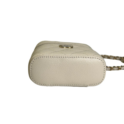 Used CHANEL Quilted Caviar Small Vanity Case with Chain Vanity case White