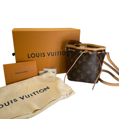 Used LOUIS VUITTON Monogram Canvas Nano Noe Bucket Bag Brown Beige Gold