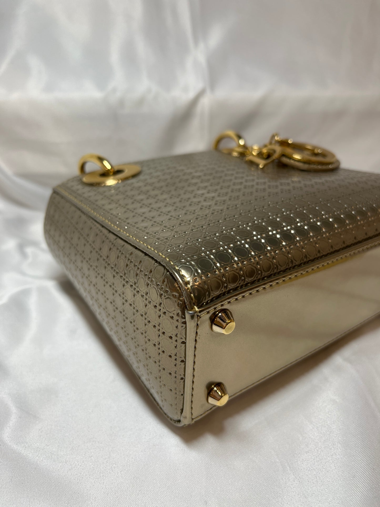 Used Dior Lady Dior Tote Bag Gold GHW