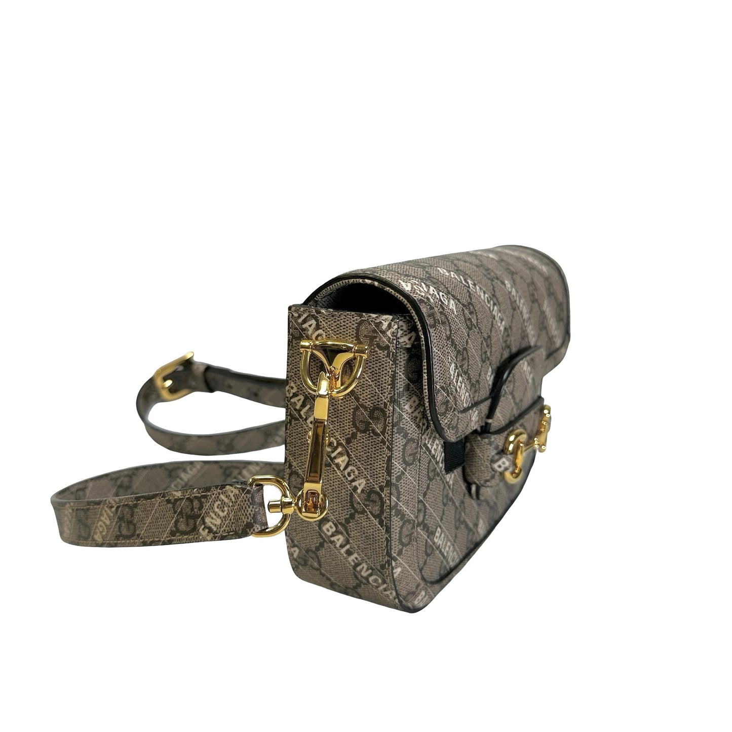 Used BALENCIAGA X GUCCI BB Monogram Hacker Project Horsebit 1955 Small Bag Shoulder Bag Beige Ebony Gold