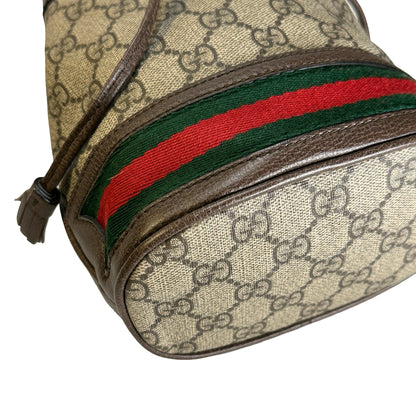 Used GUCCI GG Supreme Canvas Ophidia Bucket Bag Beige Ebony Brown， GHW