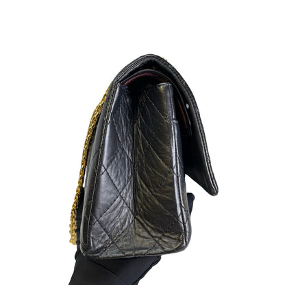 Used CHANEL Quilted Aged Calfskin 2.55 Medium Chain Shoulder Bag Black Gold