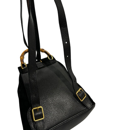 Used GUCCI Suede Leather Bamboo Bamboo Suede Backpack Backpack Black