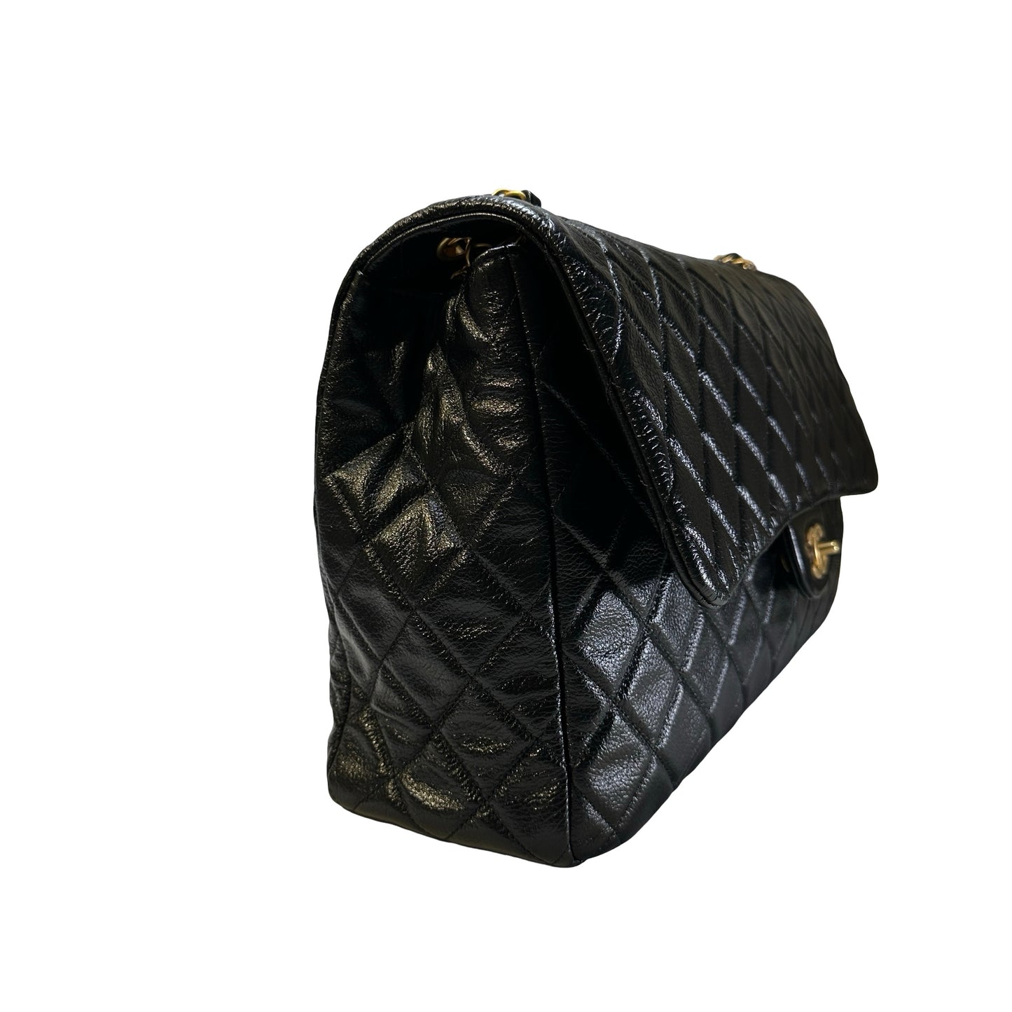 Used CHANEL Quilted Caviar Classic Flap Shoulder Bag Black Gold