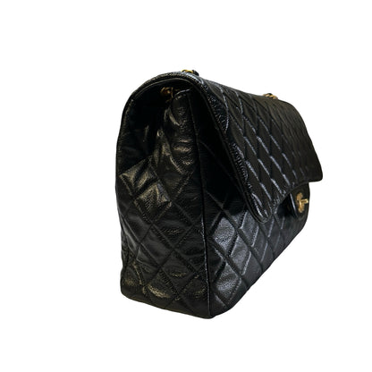 Used CHANEL Quilted Caviar Classic Flap Shoulder Bag Black Gold