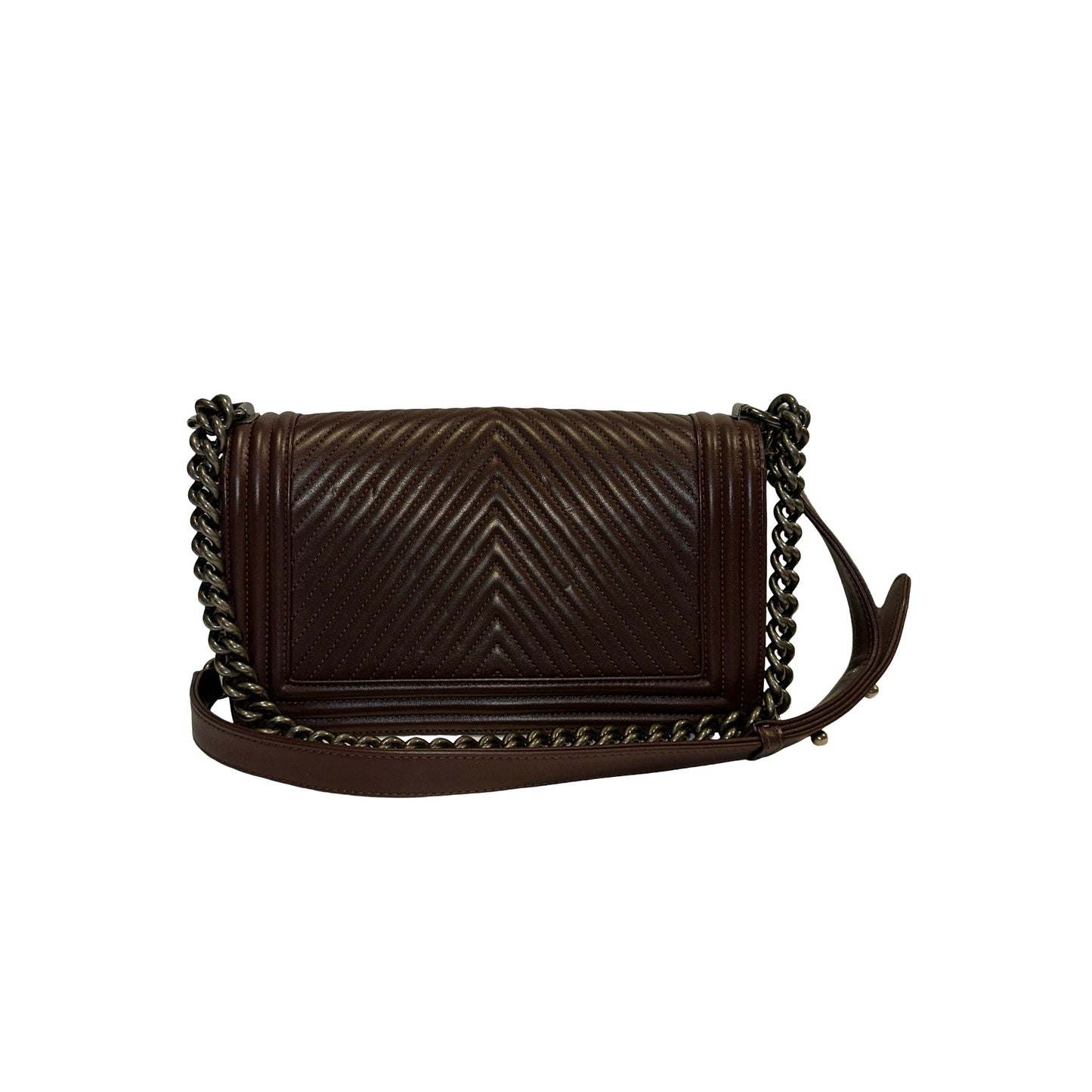 Used CHANEL Chevron Lambskin Boy Chain shoulder bag Burgundy