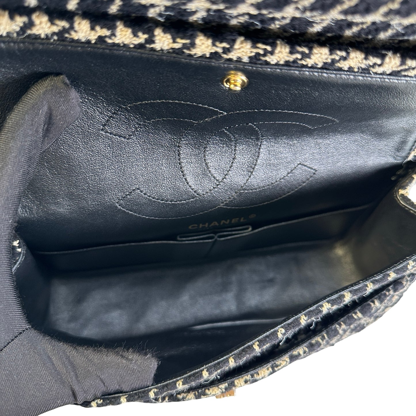 Used CHANEL Tweed 2.55 Small Shoulder Bag Black Beige