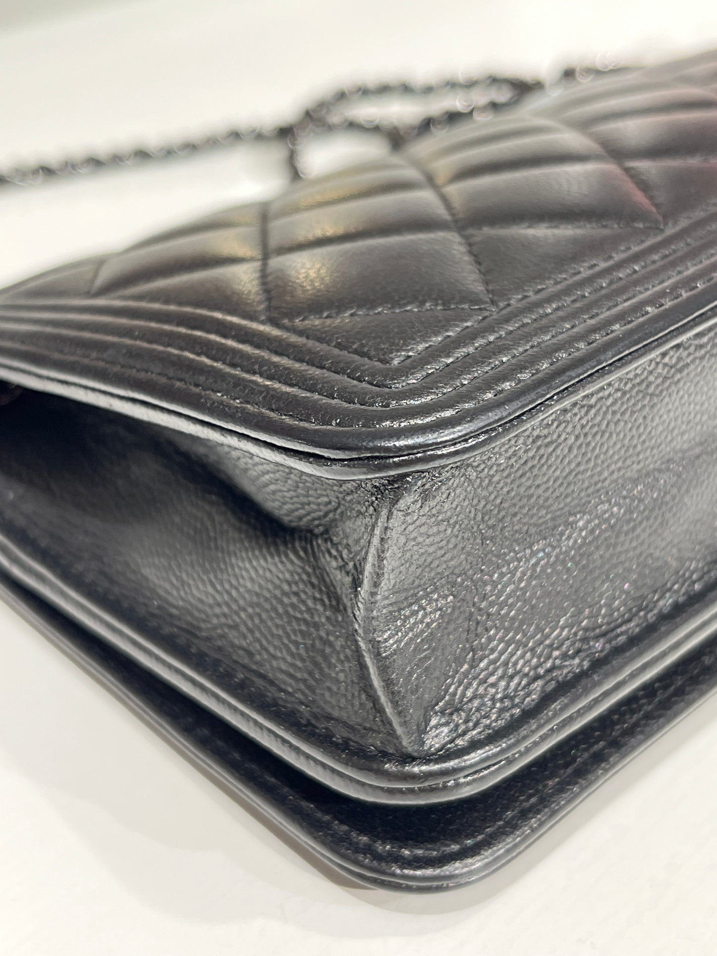 Chanel Lambskin Boy Bag Chain Shoulder Bag Black with Silver Hardware [3001708]