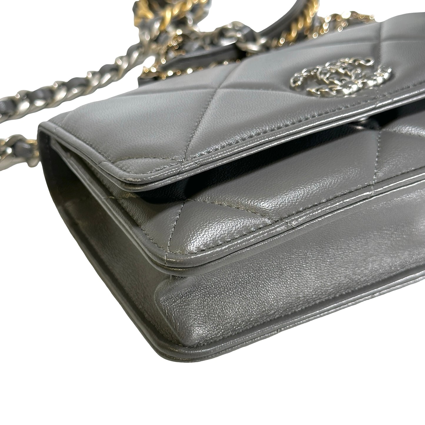 Used CHANEL Quilted Lambskin Chanel 19 Wallet On Chain Wallet on chain Grey GHW