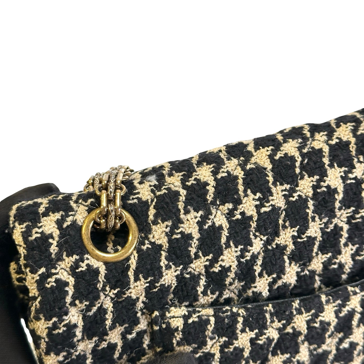 Used CHANEL Tweed 2.55 Small Shoulder Bag Black Beige