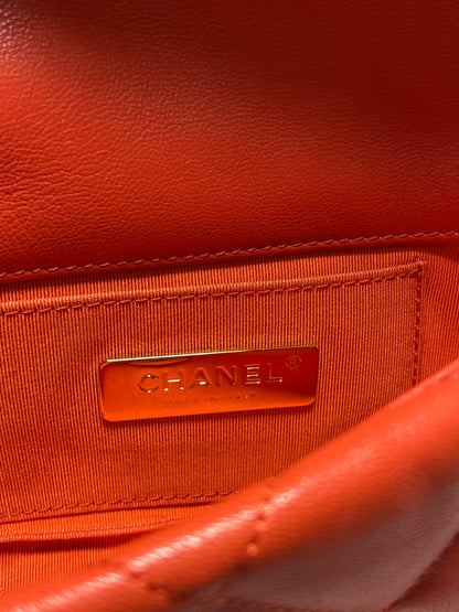 Used Chanel Lambskin Leather 19 Belt Shoulder Bag GHW Red