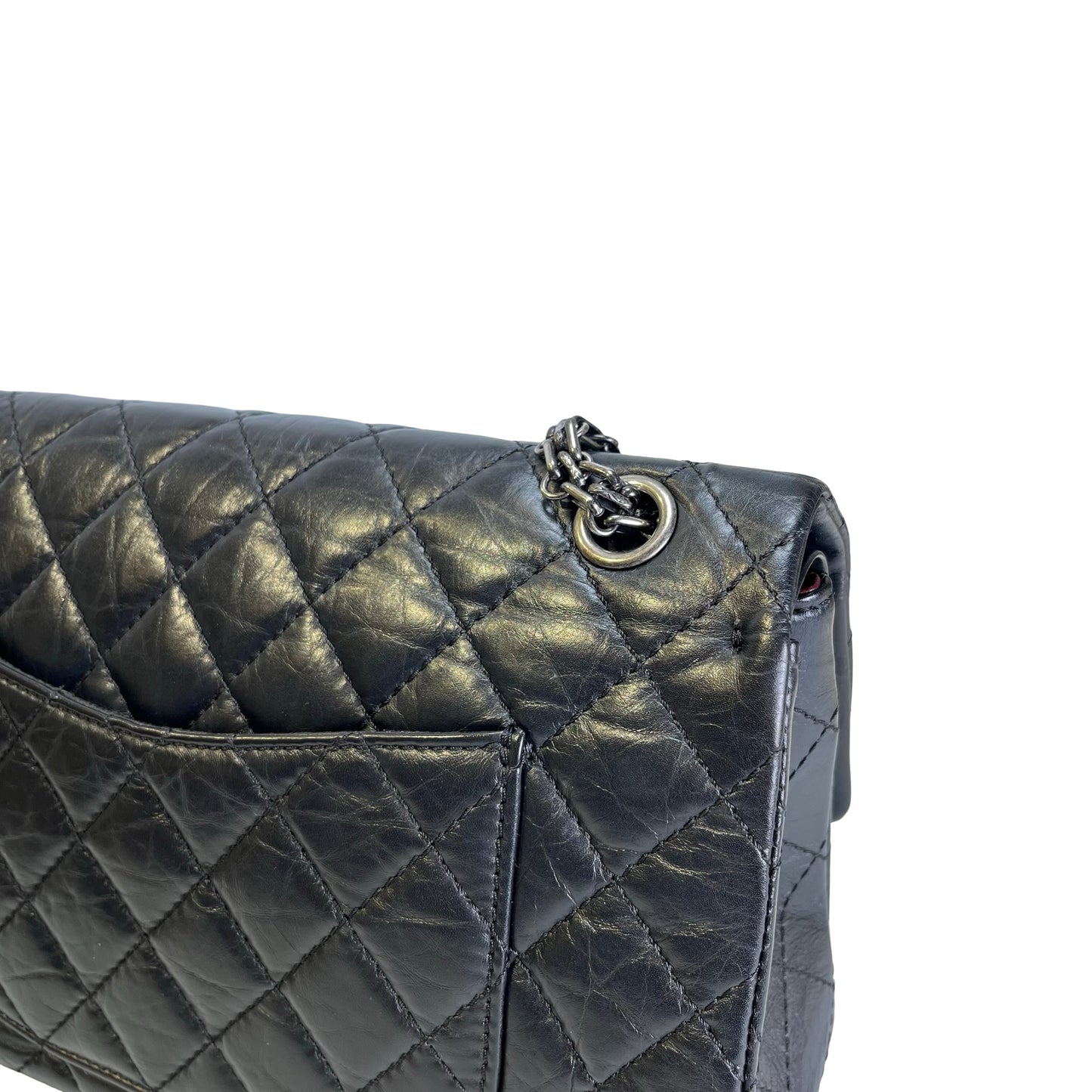 Used CHANEL Quilted Aged Calfskin 2.55 Medium Chain Shoulder Bag Black PHW