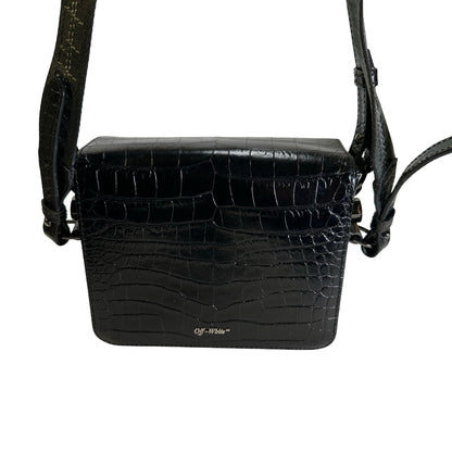 Used OFF-WHITE Crocodile Embossed Binder Clip Crossbody Bag Black PHW