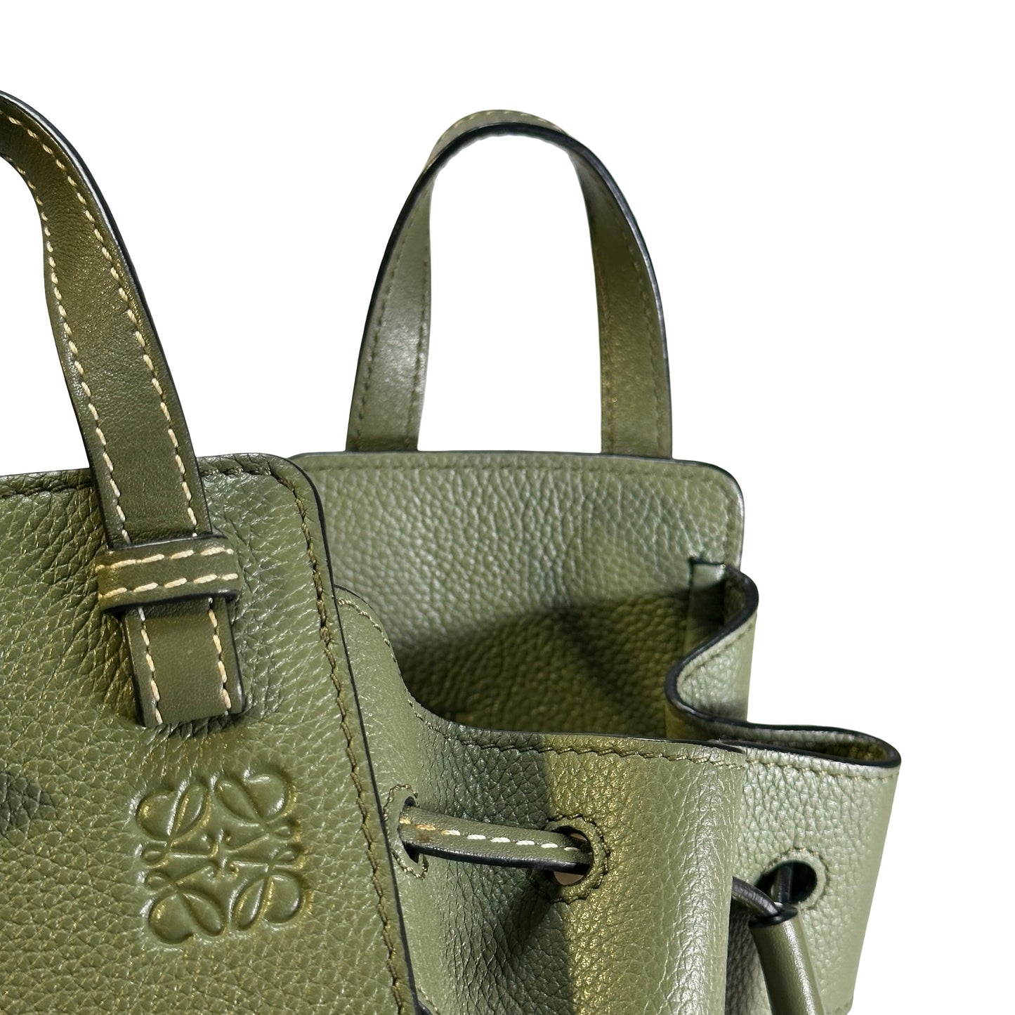 Used LOEWE Pebbled Calfskin Balloon Bag Bucket Bag Green Phw