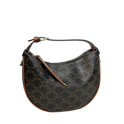 Used CELINE Calfskin Leather Ava Shoulder Bag Brown Tan