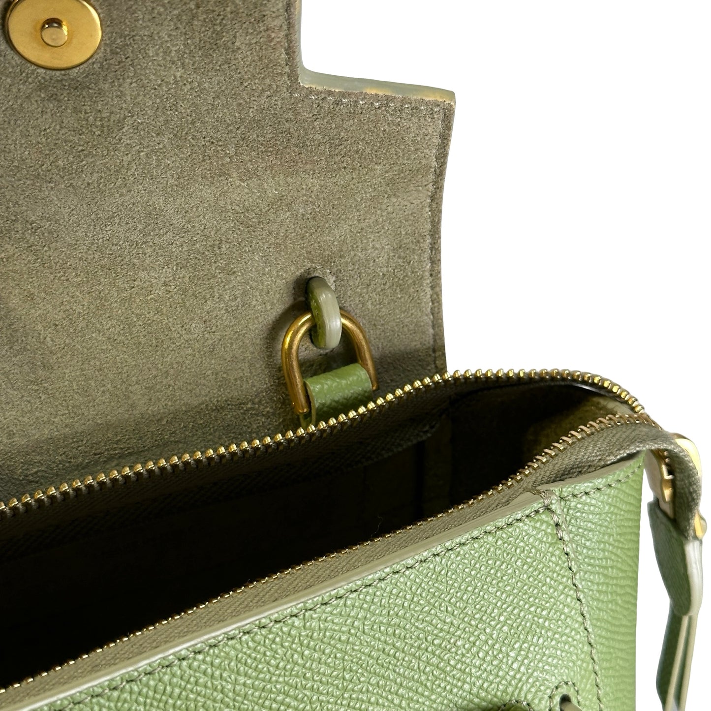 Used CELINE Grained Calfskin Pico Belt Bag Handbag Light Green