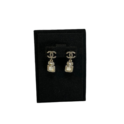 CHANEL CC Logo Crystal CC Crystal Drop Earrings Earrings Gold Clear