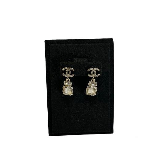 CHANEL CC Logo Crystal CC Crystal Drop Earrings Earrings Gold Clear