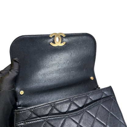 Used CHANEL Lambskin Chain Infinity Top Handle Bag Cross body bag Black GHW