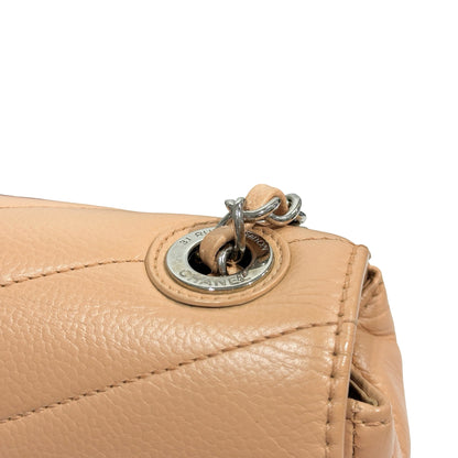 Used CHANEL Chevron Caviar Classic Flap Chain Shoulder Bag Beige