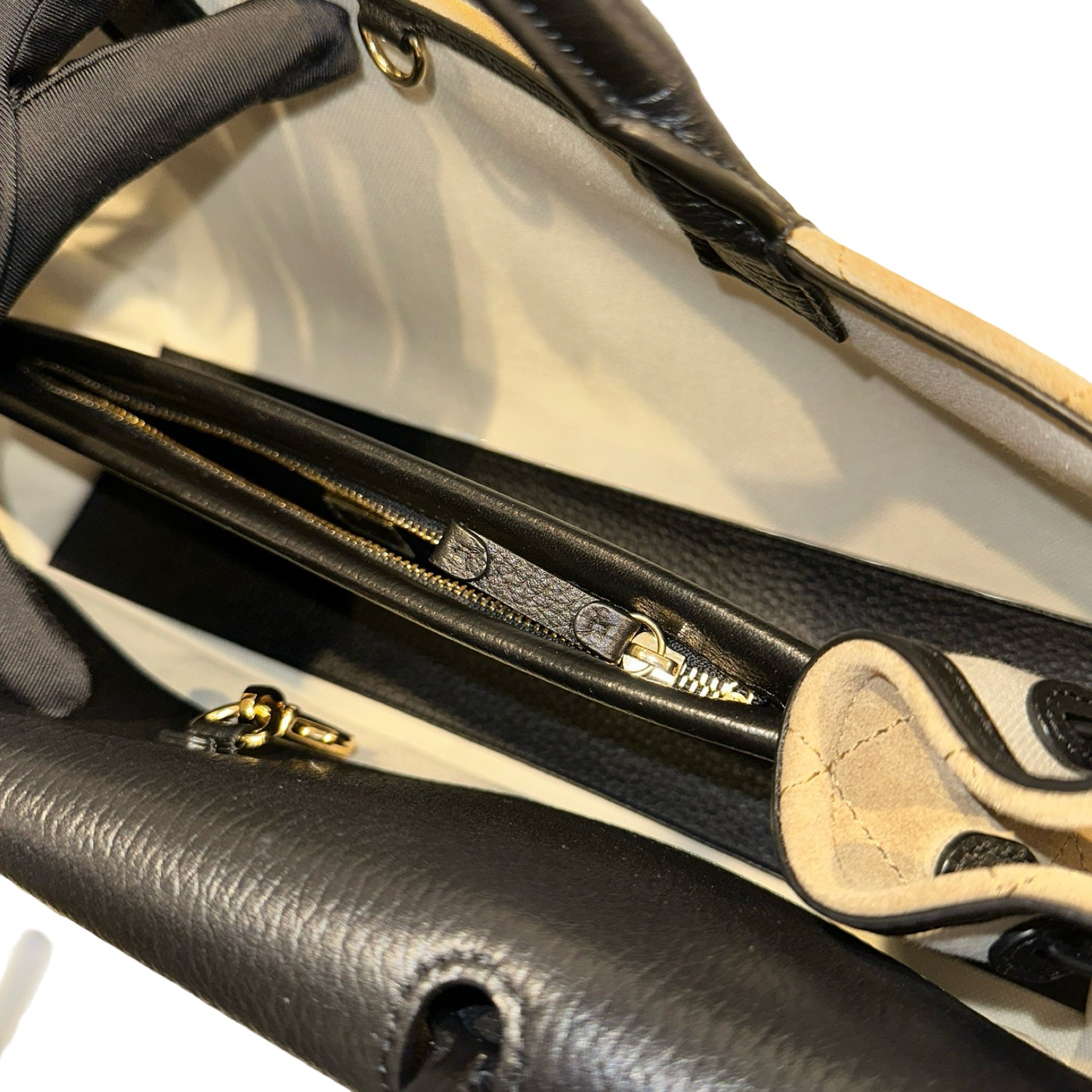 Brand New CHANEL Quilted Suede Calfskin Grained Calfskin Shopping Bag Shopping Bag Beige Black