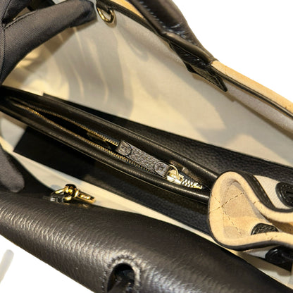 Brand New CHANEL Quilted Suede Calfskin Grained Calfskin Shopping Bag Shopping Bag Beige Black