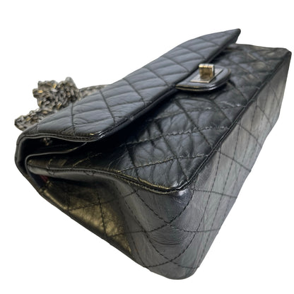 Used CHANEL Quilted Aged Calfskin 2.55 Medium Chain Shoulder Bag Black PHW