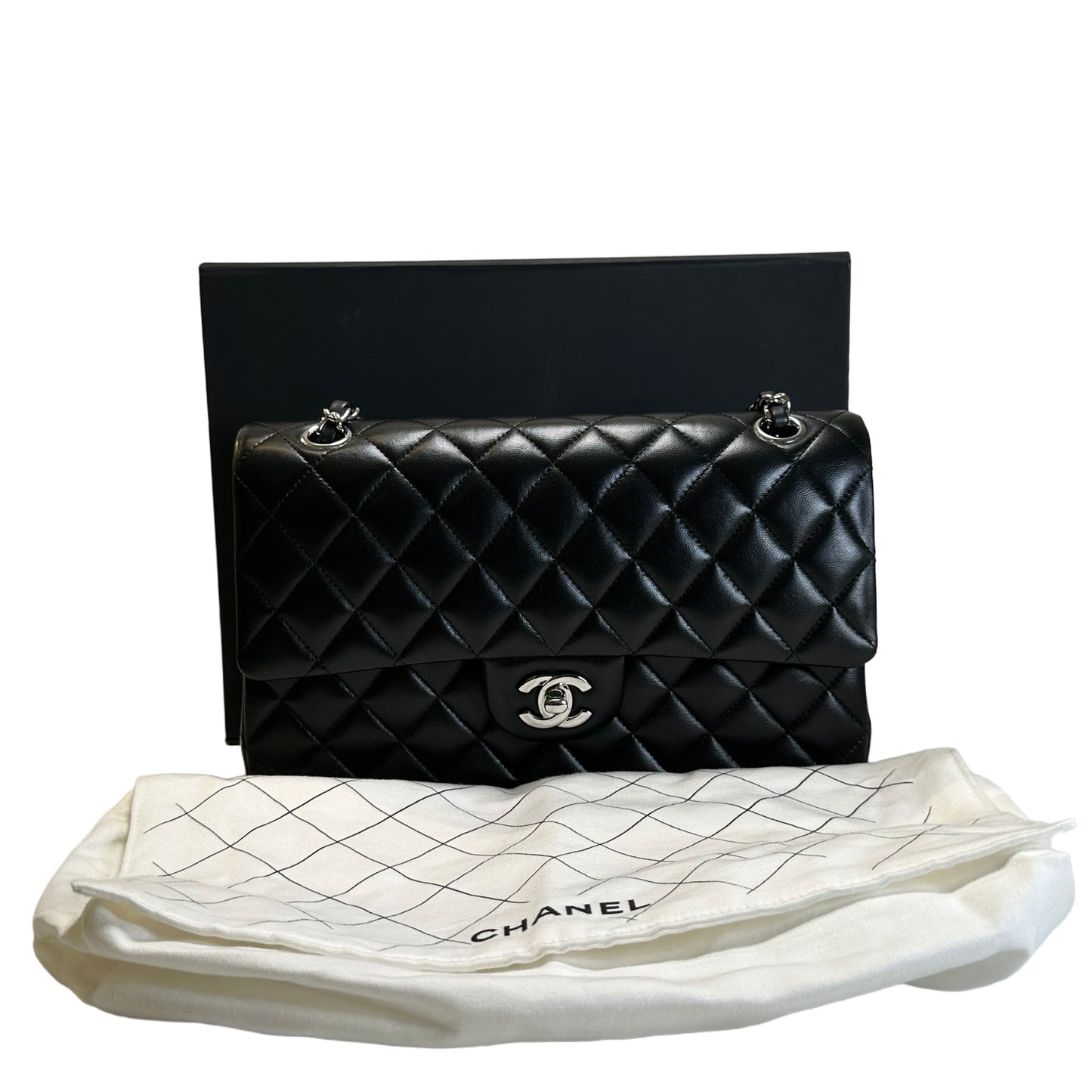Used CHANEL Quilted Leather Classic Flap Shoulder Bag Black
