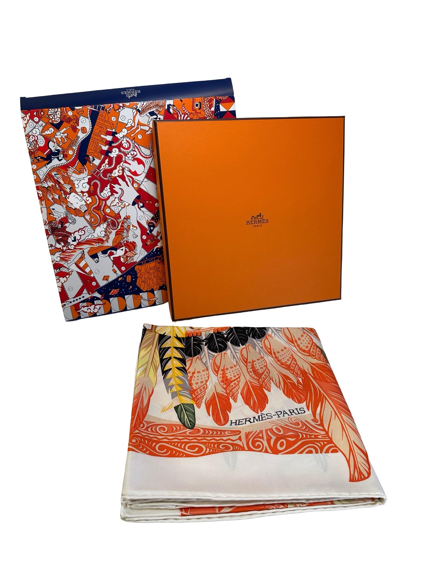 Used HERMES Silk 90x90 Scarf Scarf Cream Orange Green Black