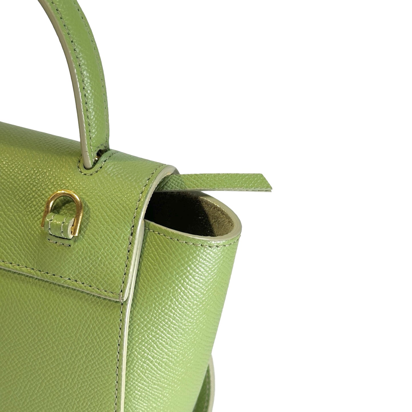 Used CELINE Grained Calfskin Pico Belt Bag Handbag Light Green