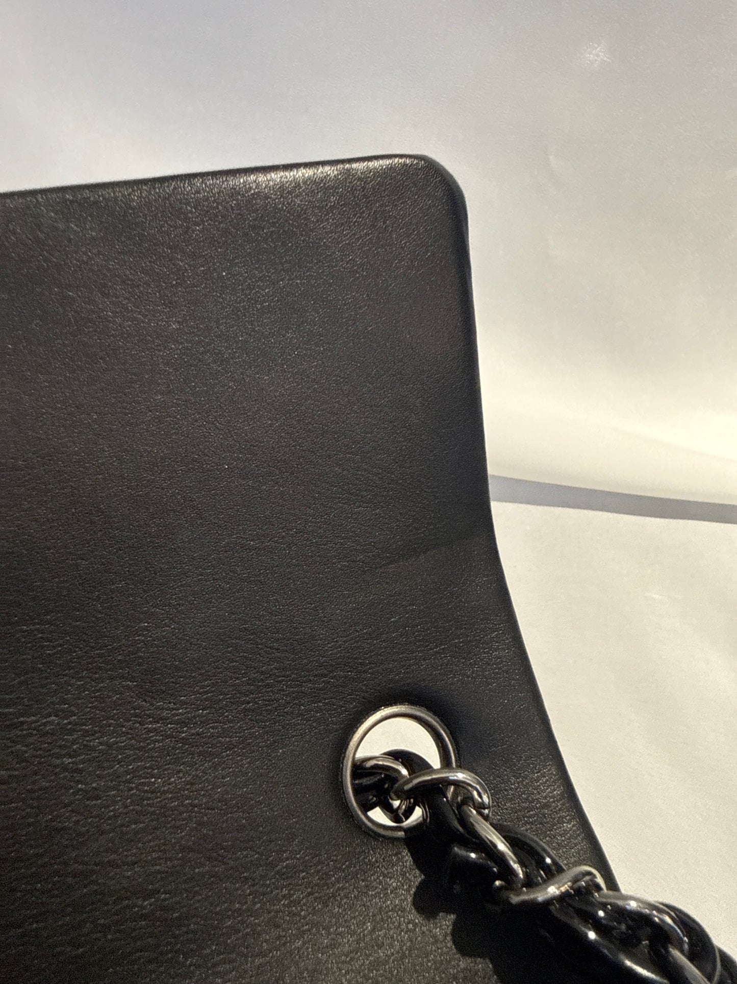 Used Chanel Quilted Patent Leather Classic Flap Mini Chain Shoulder Bag Black PHW