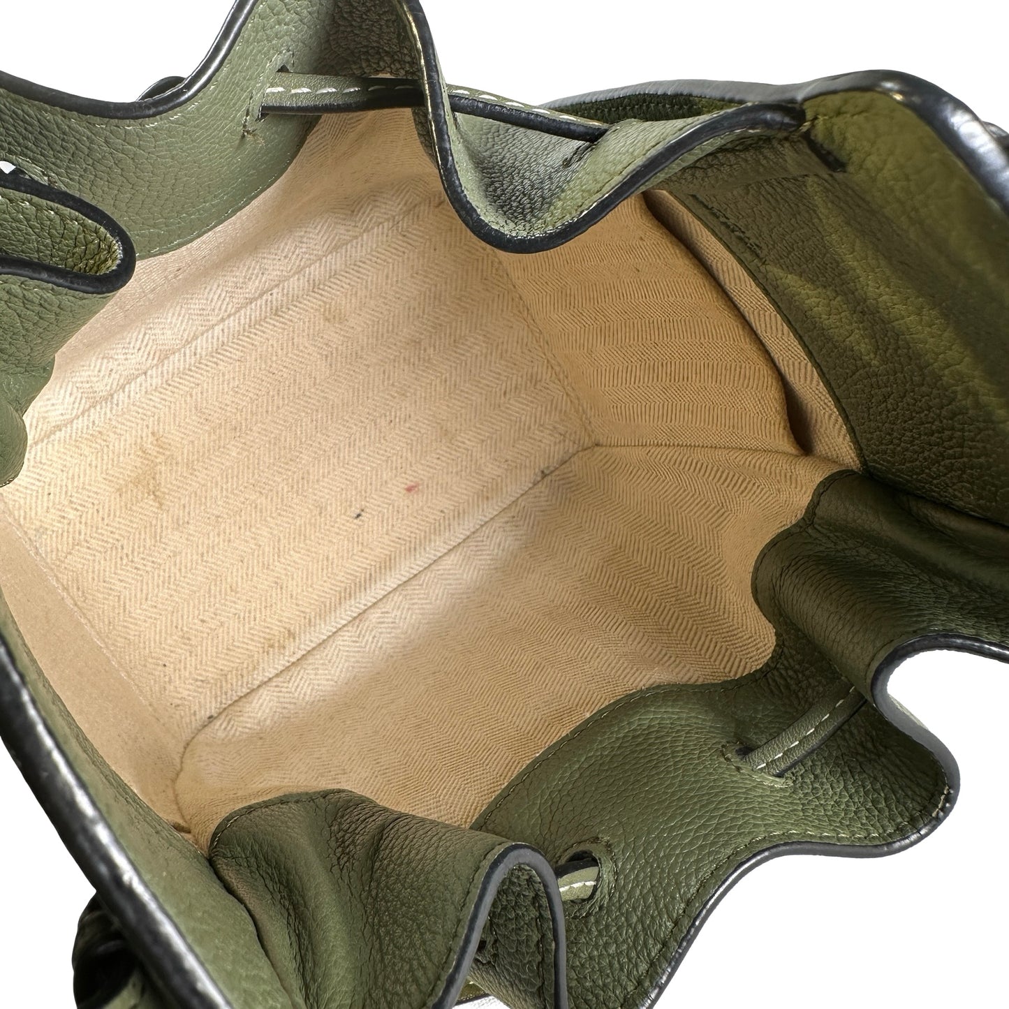 Used LOEWE Pebbled Calfskin Balloon Bag Bucket Bag Green Phw