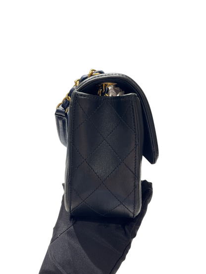 Used CHANEL Quilted Lambskin Quilted Boy Bag Chain Shoulder Bag Navy Blue Black