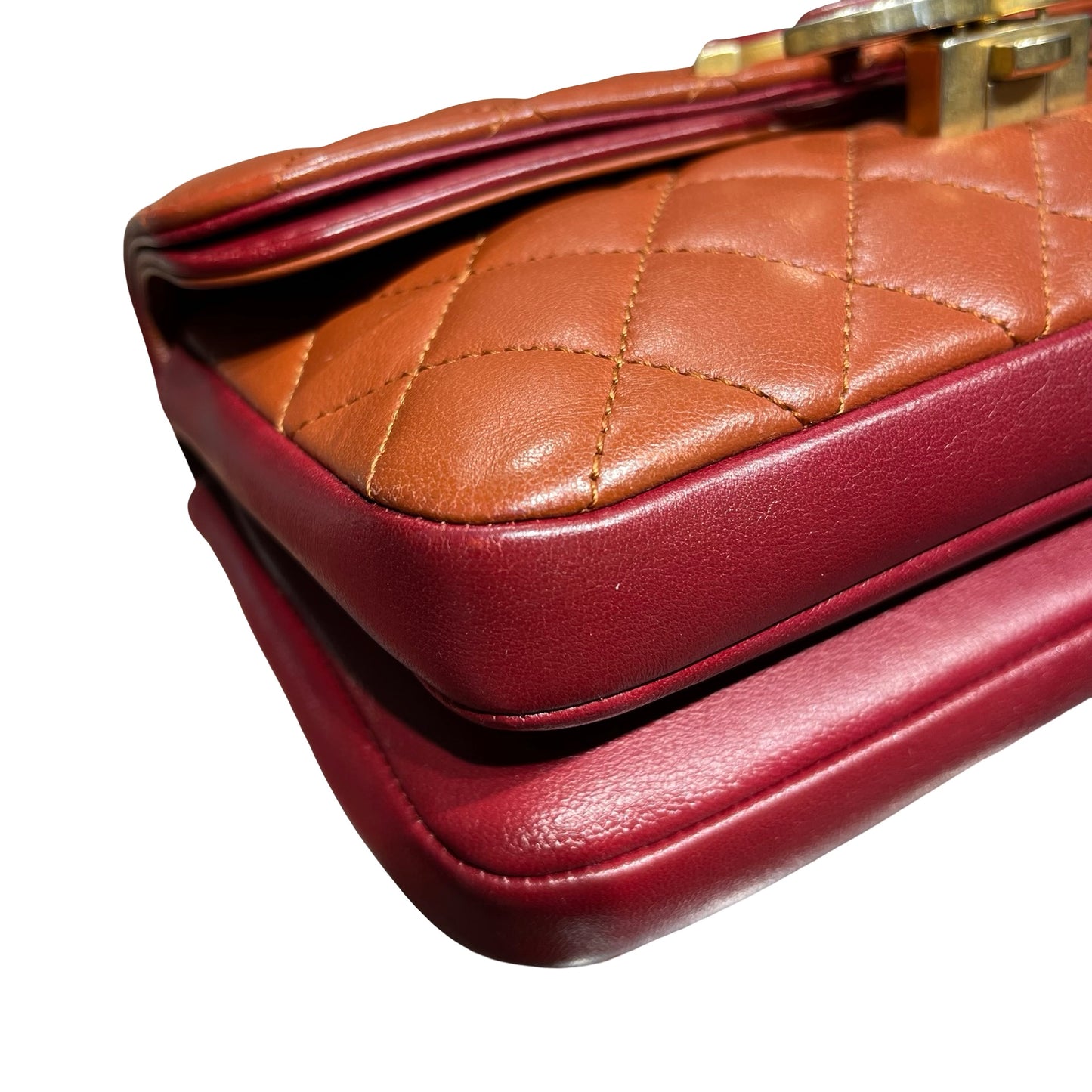 Used Chanel Classic Flap Shoulder Bag Orange GHW Red