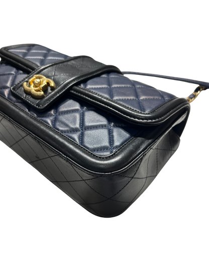 Used CHANEL Quilted Lambskin Quilted Boy Bag Chain Shoulder Bag Navy Blue Black