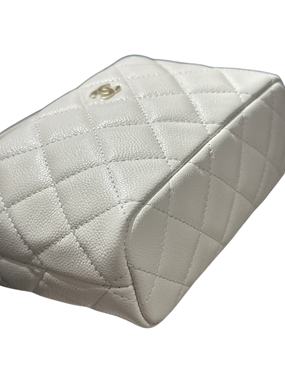 CHANEL Quilted Caviar Chanel Hobo Hobo Bag White