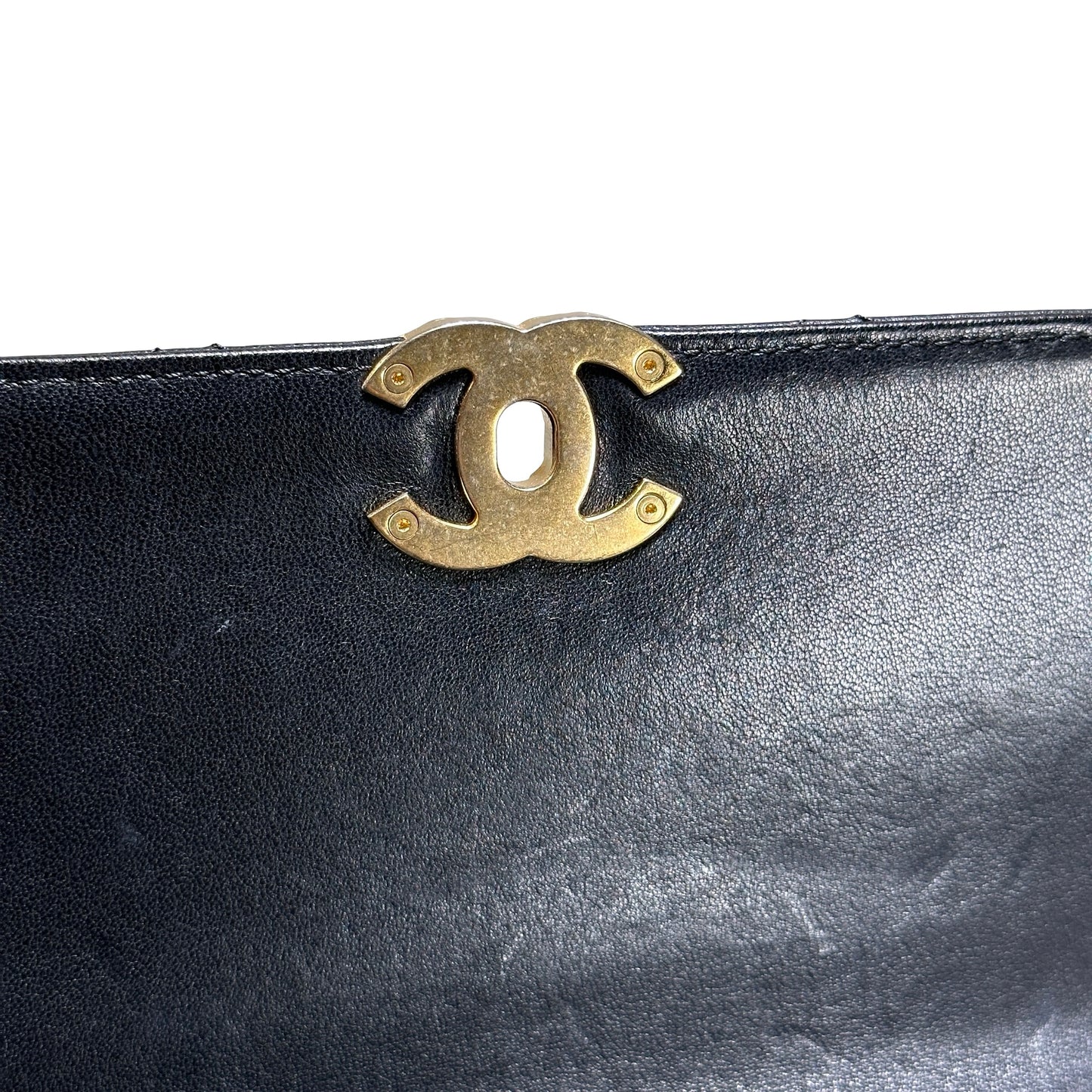 Used CHANEL Lambskin Chain Infinity Top Handle Bag Cross body bag Black GHW