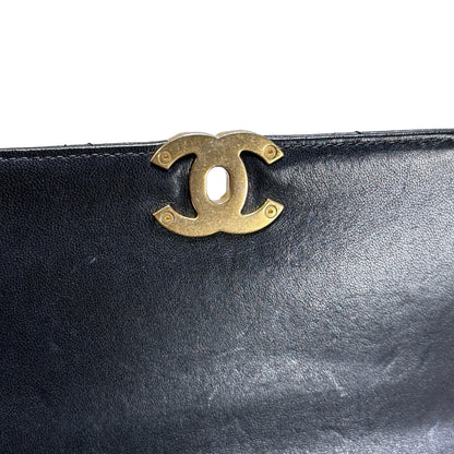 Used CHANEL Lambskin Chain Infinity Top Handle Bag Cross body bag Black GHW