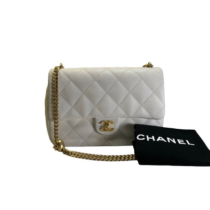 Used CHANEL Caviar Skin 23P Heart Crush Small Flap Bag Chain Shoulder Bag White GHW