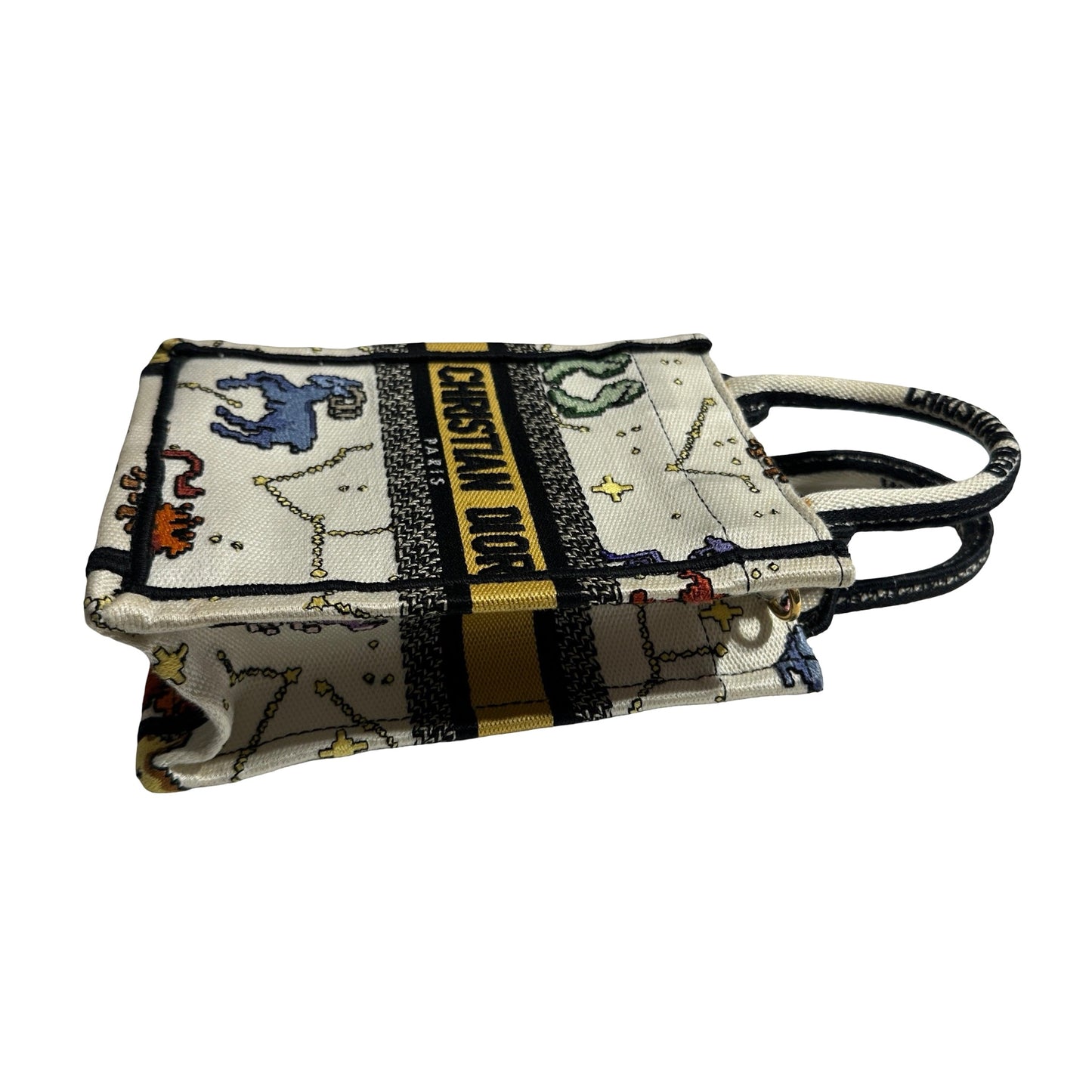 Used DIOR Dior Zodiac Embroidery Canvas Book Tote Mini Tote Bag White Multicolor GHW