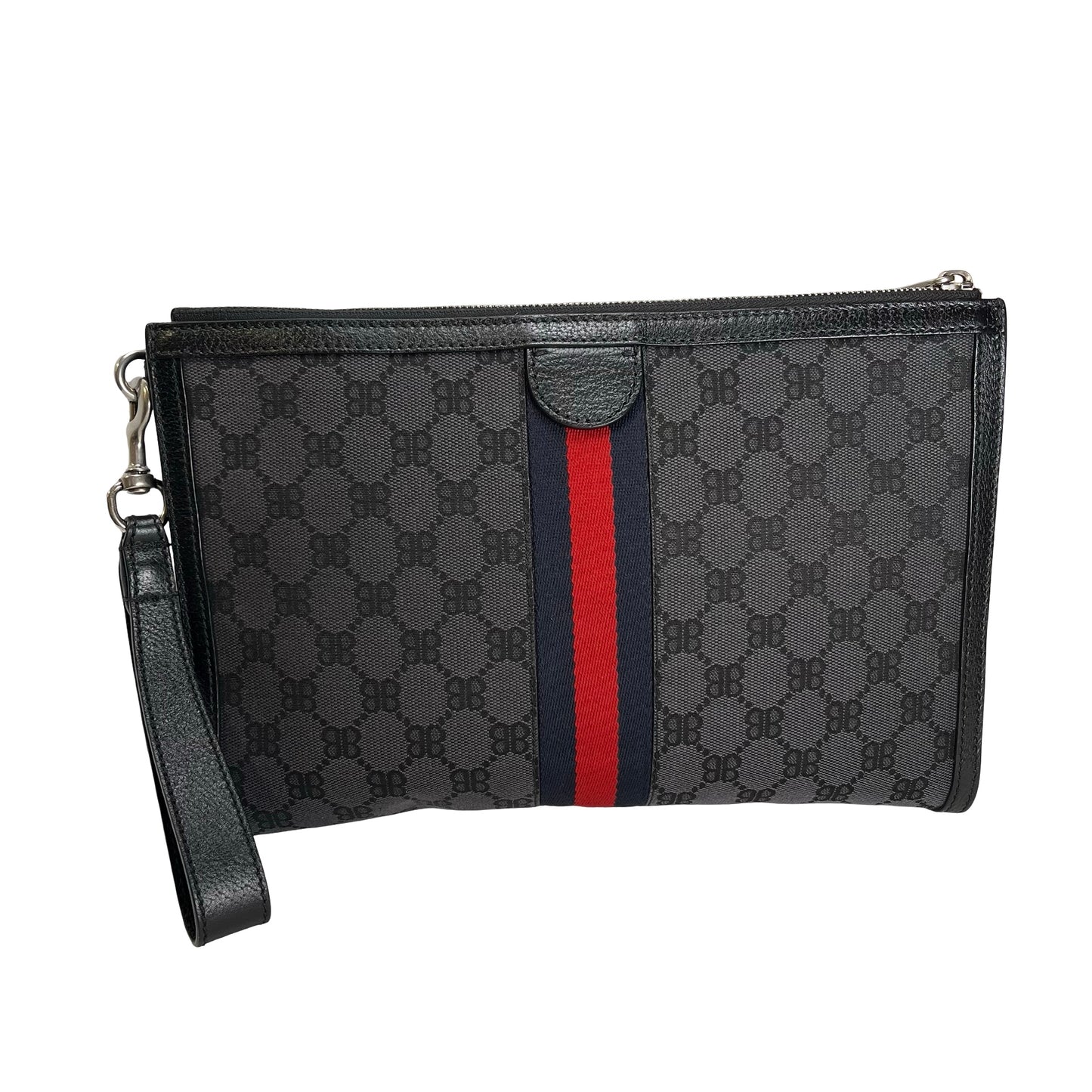 Used BALENCIAGA Canvas Web detail canvas pouch Pouch Black Red Blue