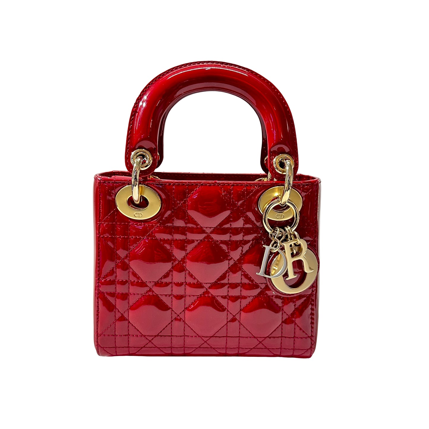 Used DIOR Lady Dior Handbag Red GHW
