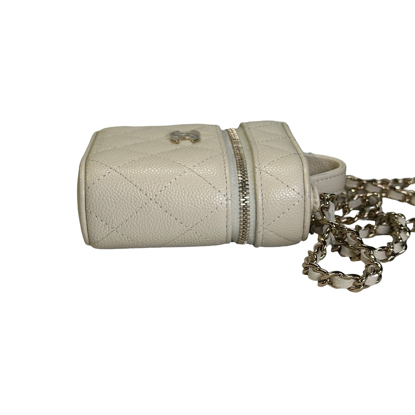 Used CHANEL Quilted Caviar Small Vanity Case with Chain Vanity case White