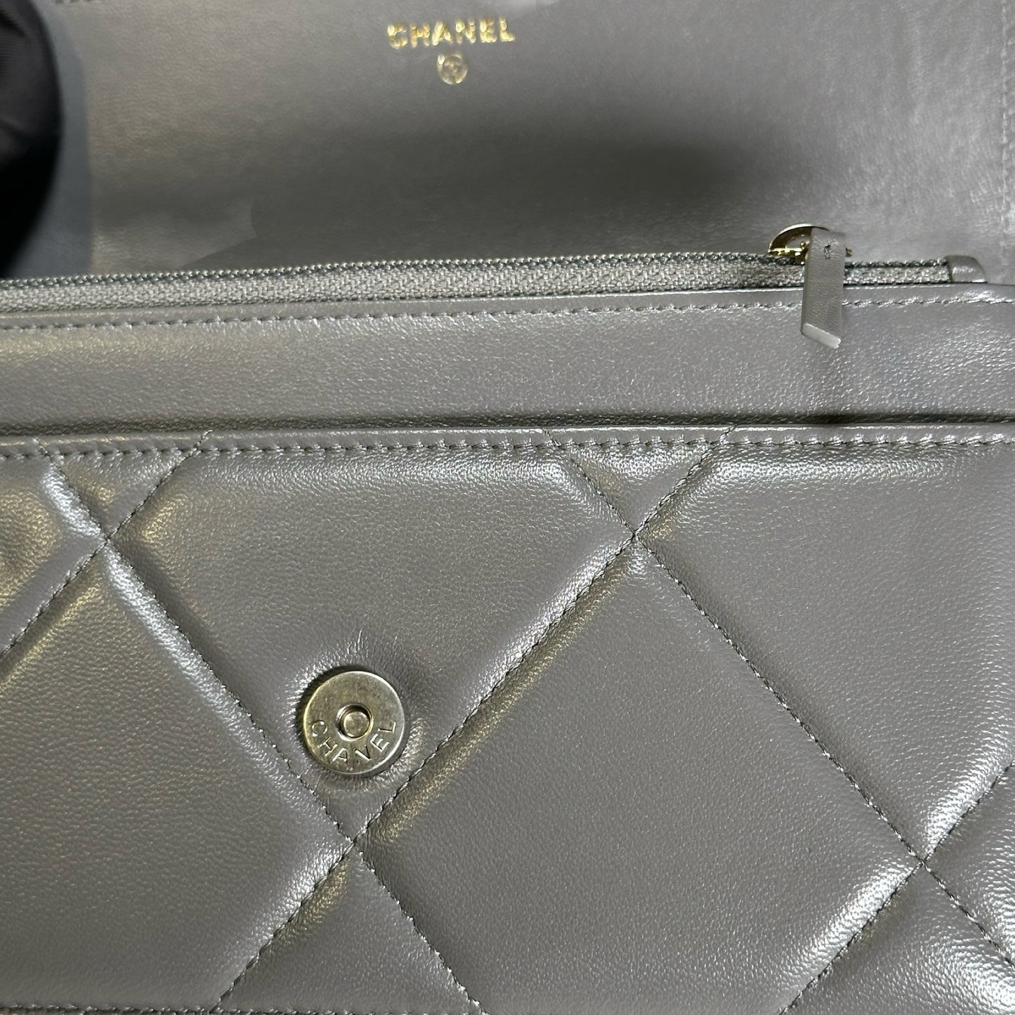 Used CHANEL Quilted Lambskin Chanel 19 Wallet On Chain Wallet on chain Grey GHW